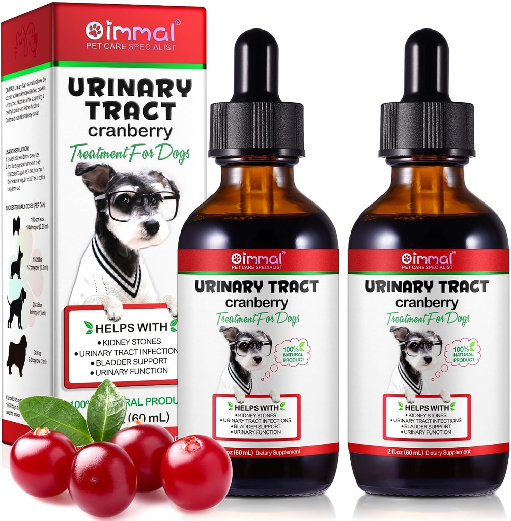 개 UTI 치료 - Urinary Tract Infection 치료, Kidney+Bladder 지원 보충교재, 개를 위한 자연적인 Cranberry 추출물, Urinary와 소화 건강 (2개 Fl Oz (포장 2))를 지원합니다