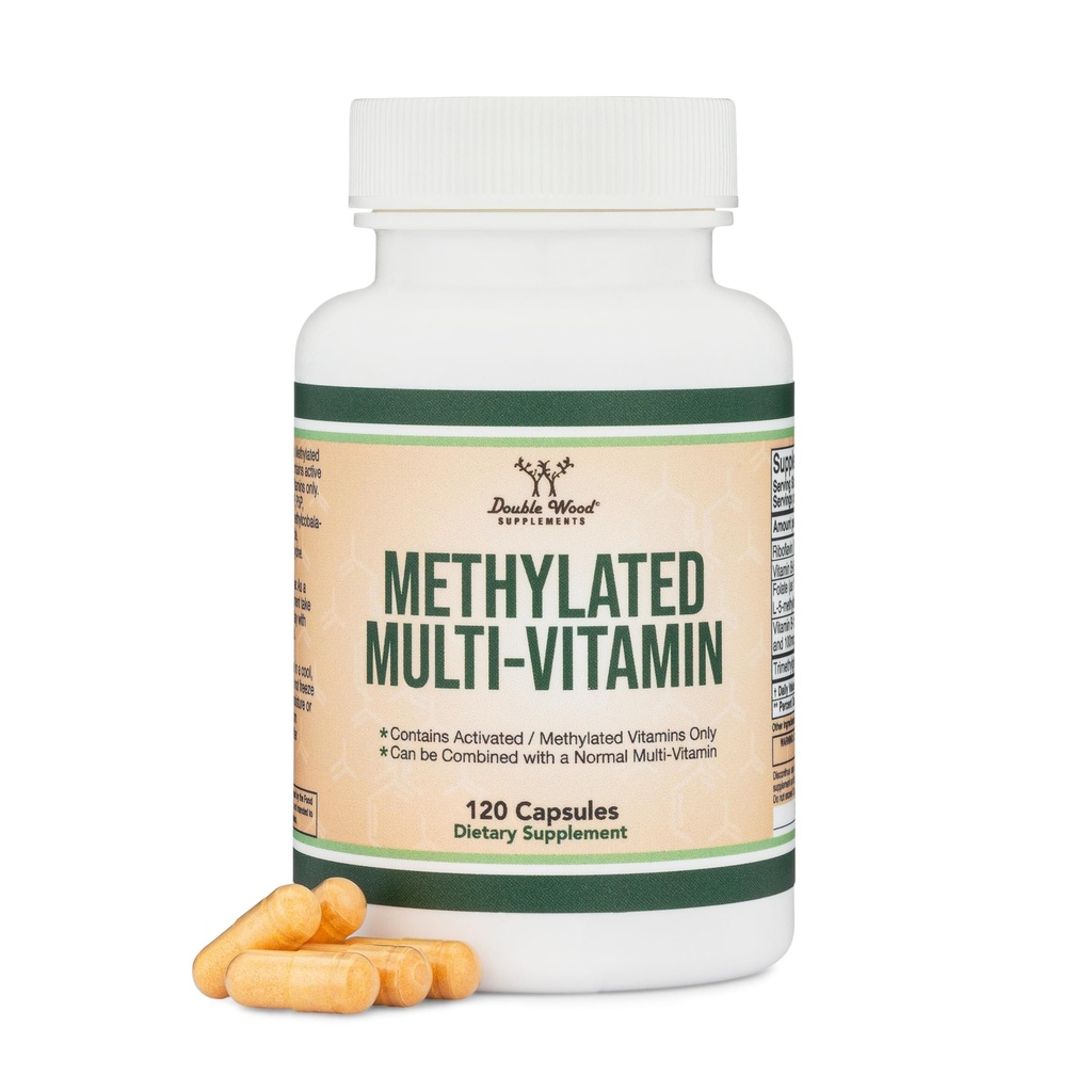 메틸을 입힌 Multivitamin ( 메틸을 섞고 활성화된 비타민 전용 - Trimethylglycine (TMG)와 Methylfolate를 가진 메틸을 섞는 B Complex (비 GMO, 글루텐 자유로운 MTHFR 보충교재) 두 배 나무에 의하여 120의 캡슐