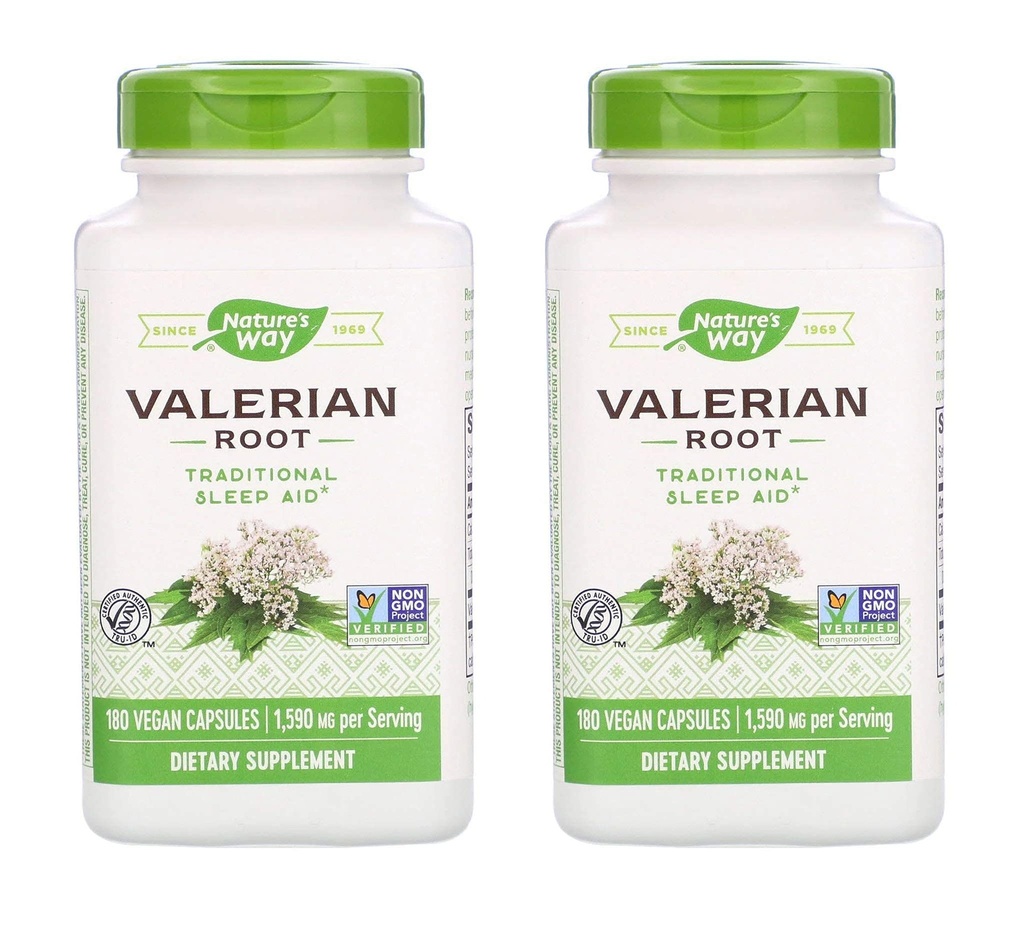 Nature's Way Valerian Root 1,590 밀리그램 전통 수면 보조 보충 (180 Vegan 캡슐) 팩 2