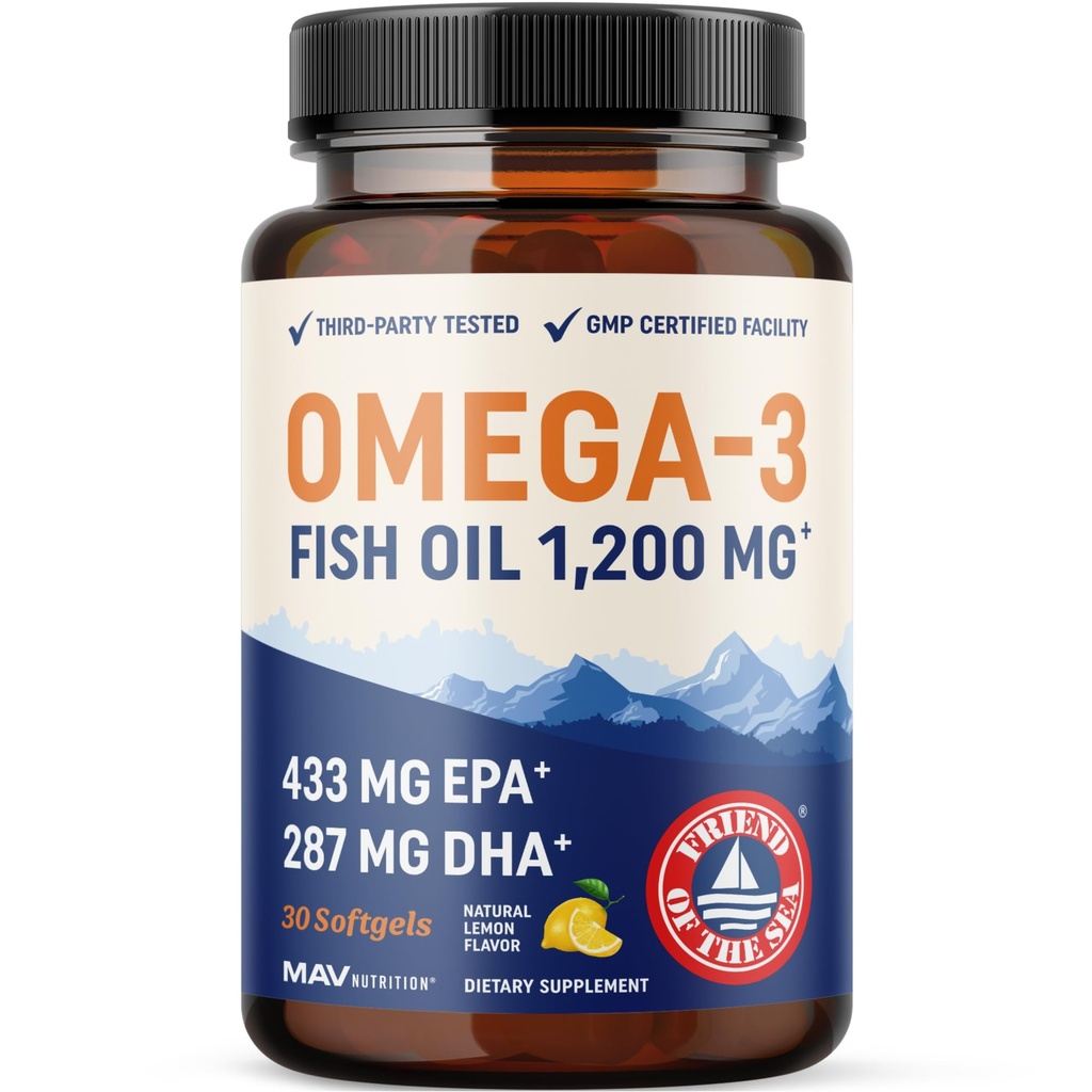 세 배 힘 오메가 3 물고기 기름 1200 mg | EPA & DHA | 야생 잡은, 지속가능한 근원 오메가 3 지방산 | 프리미엄 무수 생선 기름 보충교재 | Non-GMO, 제3자 시험되는 | 30 Softgels