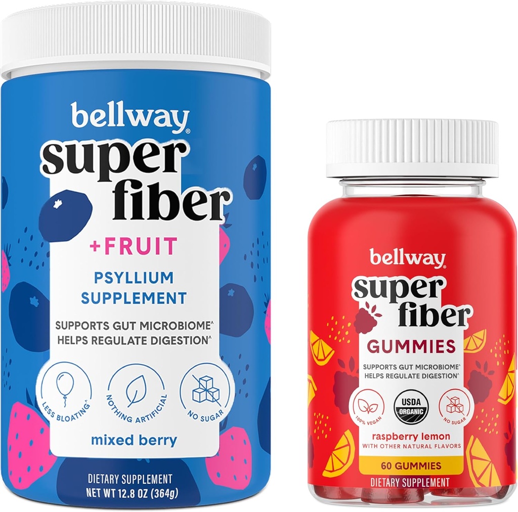 Bellway 슈퍼 섬유 분말 + 과일, 혼합 베리 슈퍼 섬유 Gummies