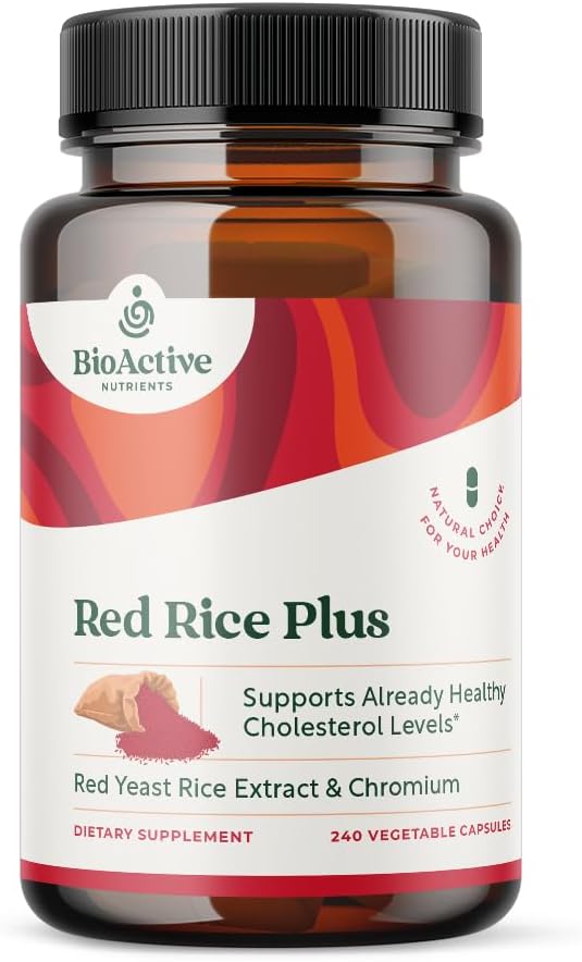BIOACTIVE NUTRIENTS Red Rice Plus Supplement- 240 식물성 캡슐 - Turmeric, Black Pepper, Cayenne Pepper, Ginger Root 및 Rosemary의 독점 혼합 - Cholesterol 지원