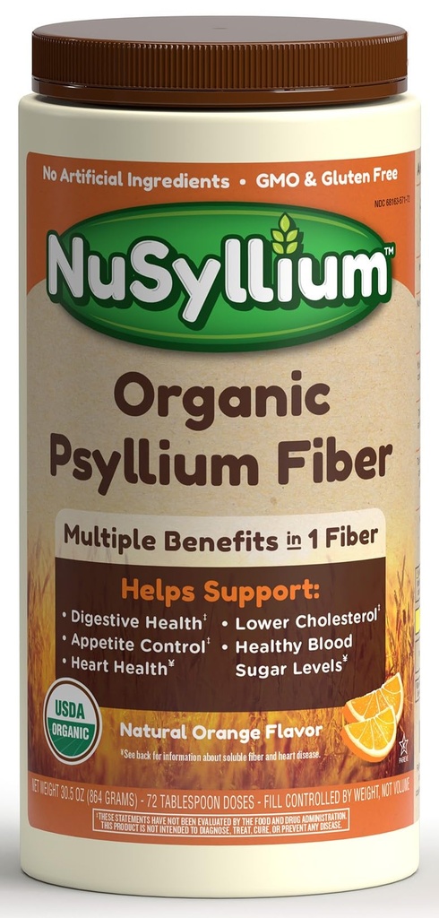 NuSyllium Psyllium Husk 분말, USDA 유기, 30.5 Oz의 브라운 설탕을 가진 규정식 섬유 보충교재는, 소화 건강* 자연적인 오렌지, 72의 서빙을 돕습니다