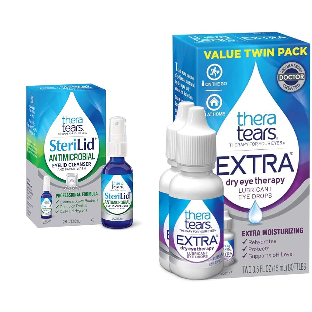 TheraTears 여분 건조한 눈 치료는 건조한 눈, 0.5 fl oz 병, 2개의 조사 & SteriLid Eyelid 세척 및 얼굴 세척을 위해, 자극한 눈, 2개의 fl oz 살포를 위한 눈 강하를 기름을 바르기