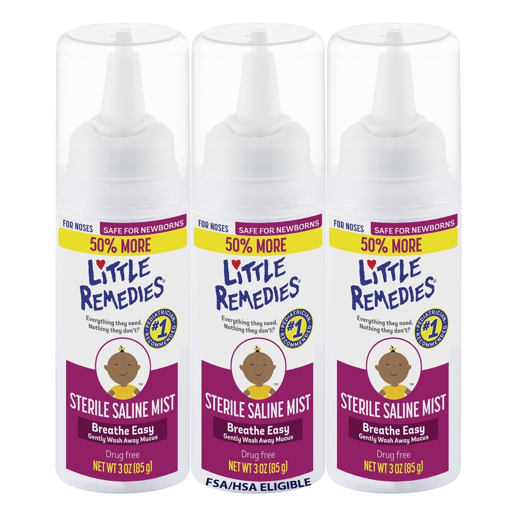 Little Remedies Sterile 아기 Saline Nasal Mist, 신생아에 대한 안전 Stuffy 및 건조 Noses, 3 Fl Oz, 팩의 3