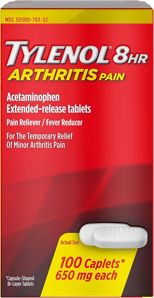 Tylenol 8 HR 관절염 통증 모자, 650mg - 100 ct, 4 팩