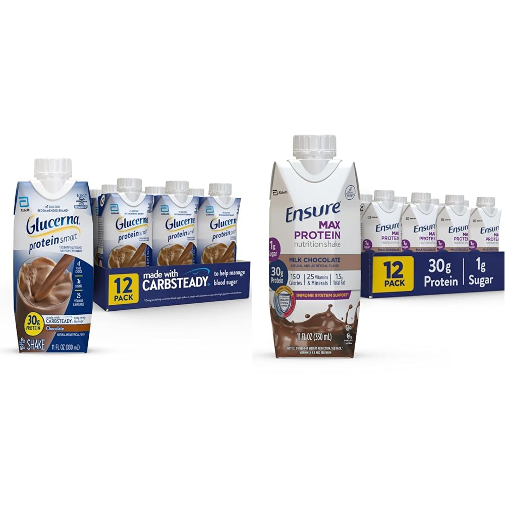 Glucerna Protein Smart Nutritional Shake & 단백질 30g, 설탕 1g, 고단백 Shake, 우유 초콜릿, 11 Fl Oz (12 포장), 액체, 할랄