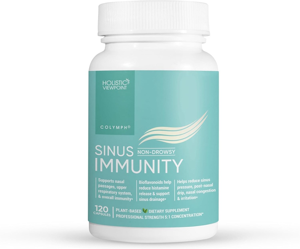 CoLymph® Sinus Immunity: Quercetin, Bromelain, Berberine, Nettle, Sinus Congestion, Pressure & Irritation, Seasonal Nasal & Immune Care, 120 Vegan 캡슐에 대한 천연 지원