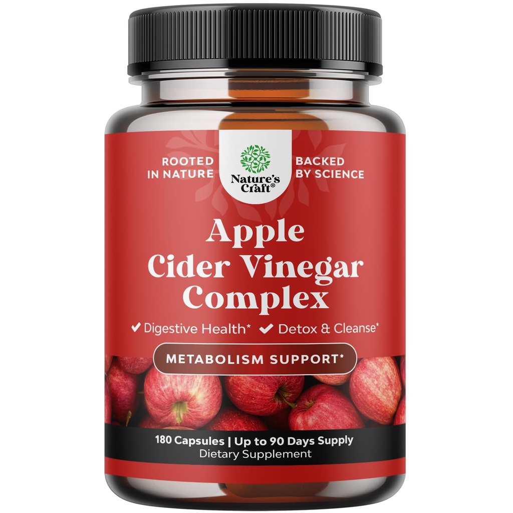 클렌징 Apple Cider Vinegar 캡슐 - ACV Deep Cleanse 및 Detox 알약을 Gut 및 Digestive Health 용 Cayenne - Hunger Gut Cleanse 및 Full Body Detox 180 카운트 용 추가 강도 ACV