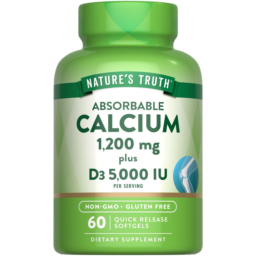 비타민 D3 5000 IU를 가진 자연의 진실 칼슘 1200mg | 칼슘 탄산염에서 60의 Softgels | 비 GMO & 글루텐 자유로운 보충교재
