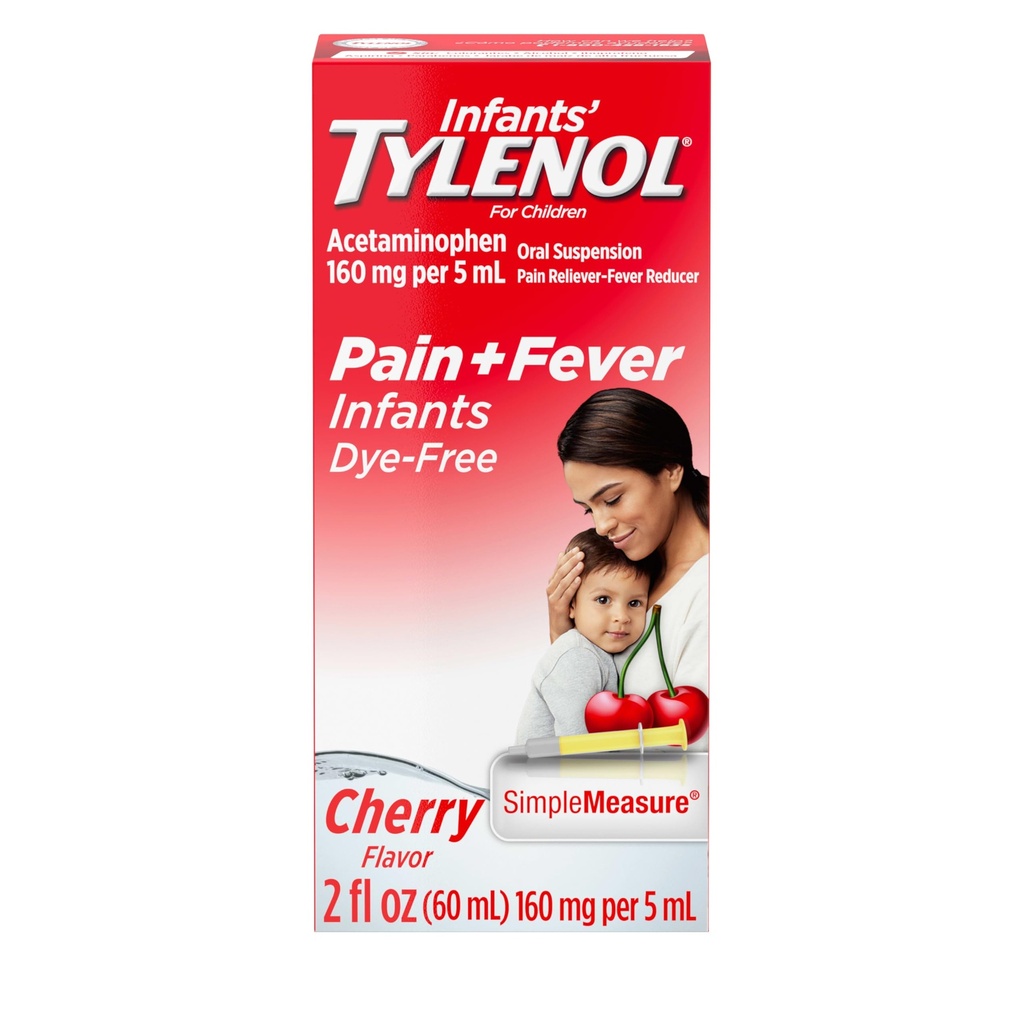 유아의 tylenol 액체 고통 구호 및 발 약, 구두 중단, Sore Throat, Headache & Teething를 위한 염료 자유로운 Acetaminophen, 아이들을 위한 Fever 흡진기; 체리 풍미, 2개의 fl. oz.; 1의 팩