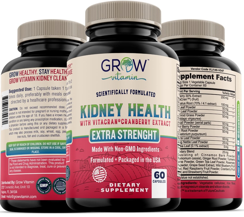 비타민 Premium Kidney Cleanse Supplement 성장 – Cranberry Extract의 강력한 Kidney 지원 공식은 건강한 Kidneys & Urinary Tract Support– 60 채식 캡슐을 지원합니다.