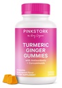 핑크 Stork Turmeric Ginger Gummies - 여성을위한 Gut & Digestive 지원 - Antioxidants와 Anti Bloating Supplement - Spiced Apricot 맛, 60 Vegan Gummies