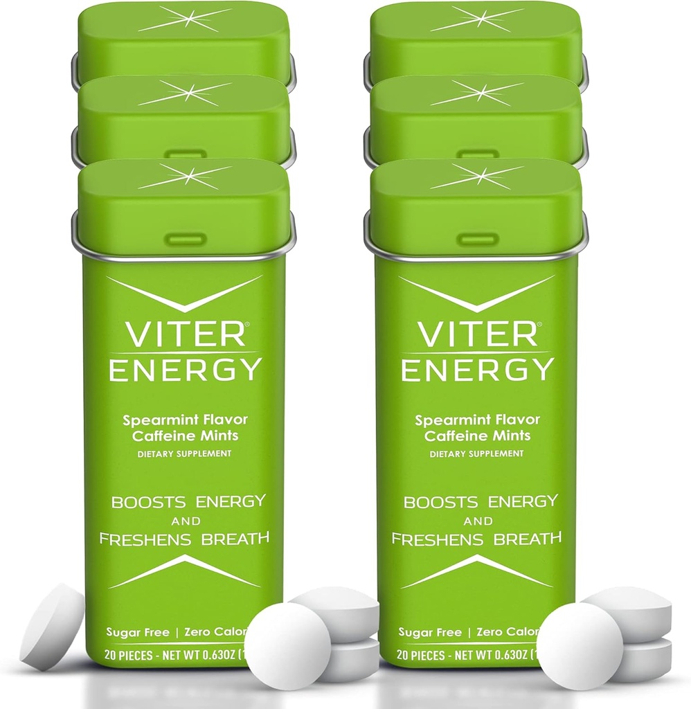 Viter 에너지 40mg 카페인 Mints - 설탕 무료, B 비타민, Vegan, Boosts 빠른 Energized Alert 초점, Caffeinated Nootropic 보충교재 알약 (스페인 풍미, 20pcs, 6 팩, 120pcs 합계)