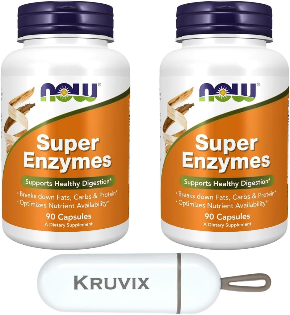 NOW 식품 보충제, 슈퍼 효소 | Bromelain, Ox Bile, Pancreatin 및 Papain, Super Enzymes와 공식화 | 90 캡슐 - 알약 주최자와 함께 2 팩