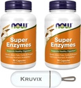 NOW 식품 보충제, 슈퍼 효소 | Bromelain, Ox Bile, Pancreatin 및 Papain, Super Enzymes와 공식화 | 90 캡슐 - 알약 주최자와 함께 2 팩