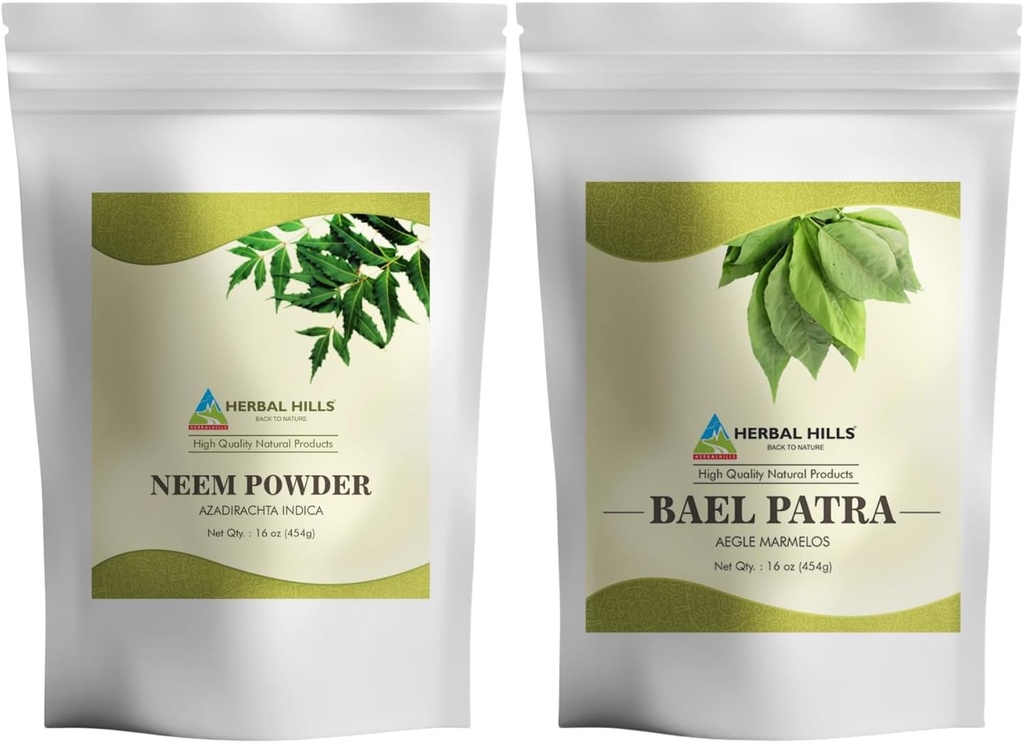 HERBAL HILLS Neem 잎 분말과 Bilva Bael 잎 분말 팩 2 결합