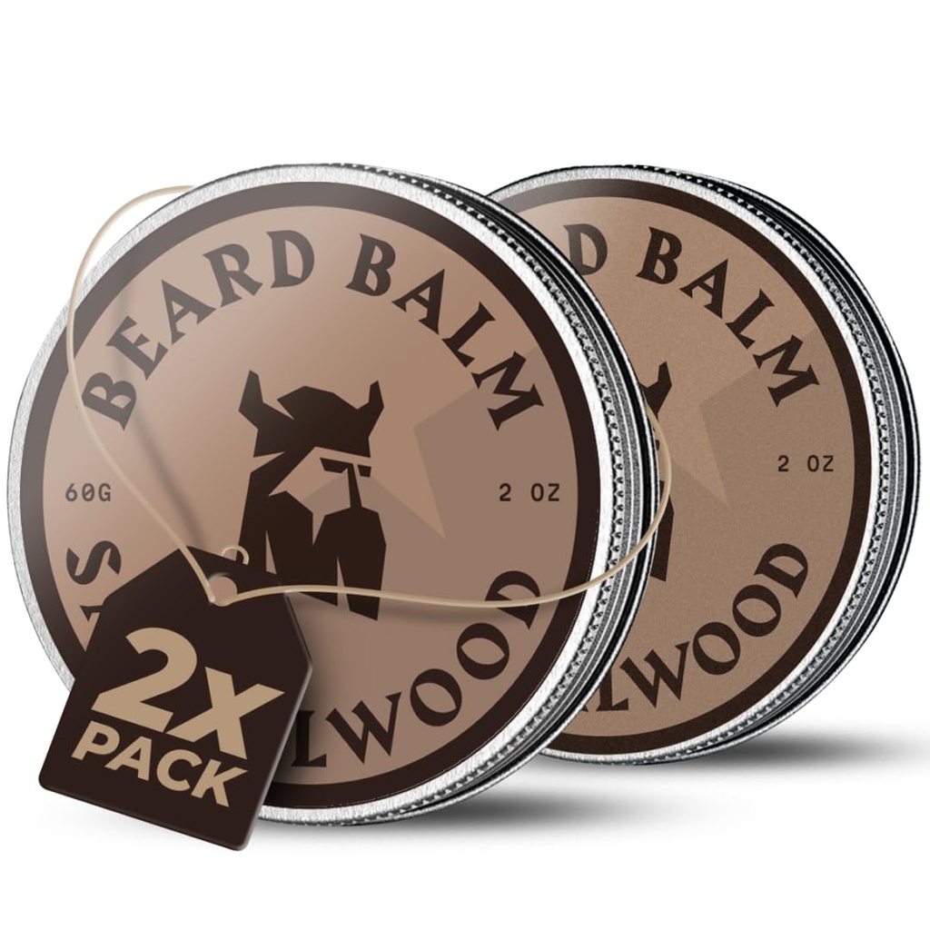 남자를위한 스트라이크 바이킹 Beard Balm - Beard 컨디셔너에 남겨 - Naturally Derived Beard Butter, Argan & Jojoba Oils (4 Ounce (Pack of 2), Sandalwood)로 만든 스트라이크 Balm