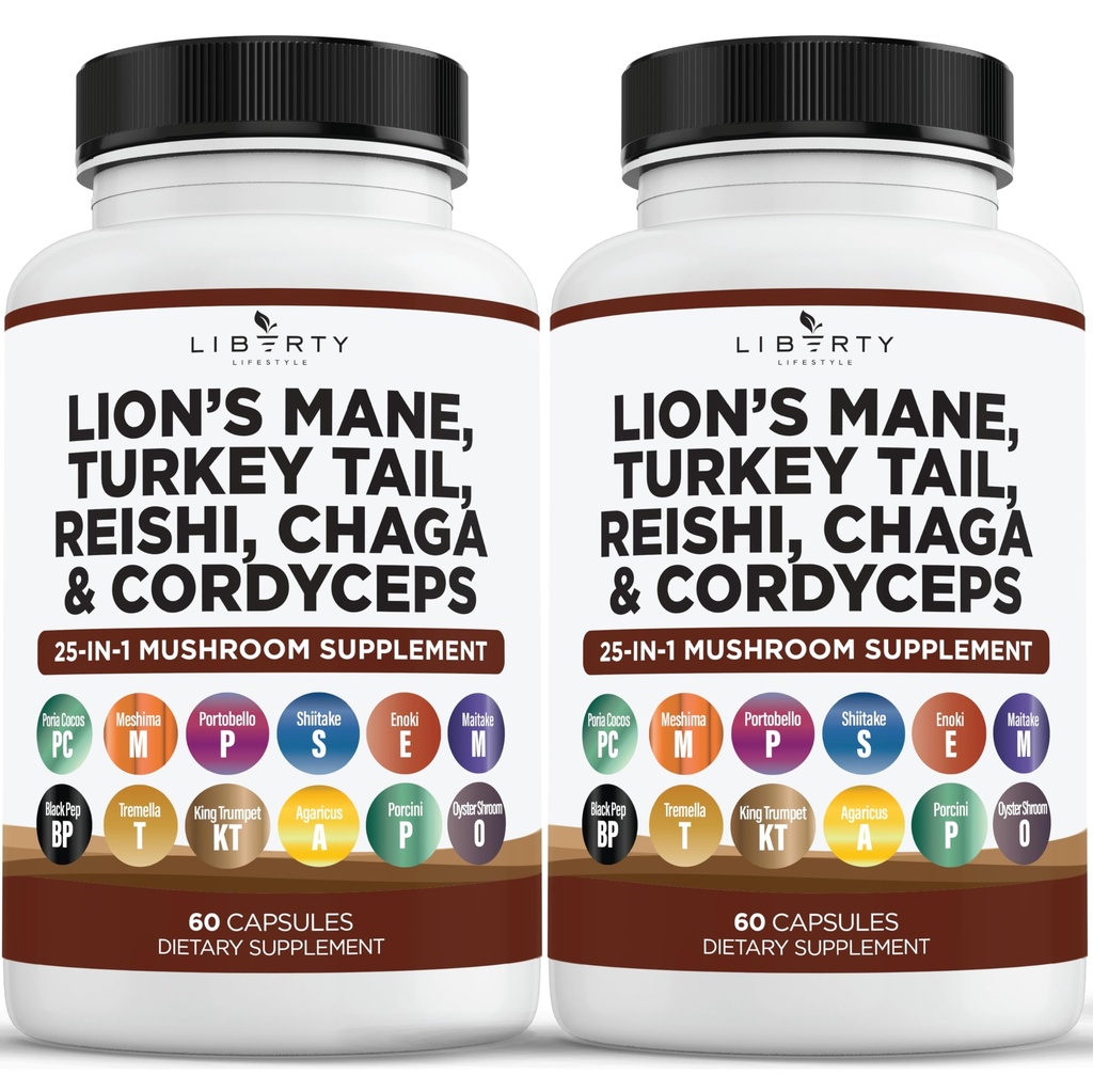 사자 Mane 버섯 보충 터키 꼬리 Reishi Cordyceps Chaga Marshmallow 루트 - 2-Pack