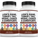 사자 Mane 버섯 보충 터키 꼬리 Reishi Cordyceps Chaga Marshmallow 루트 - 2-Pack