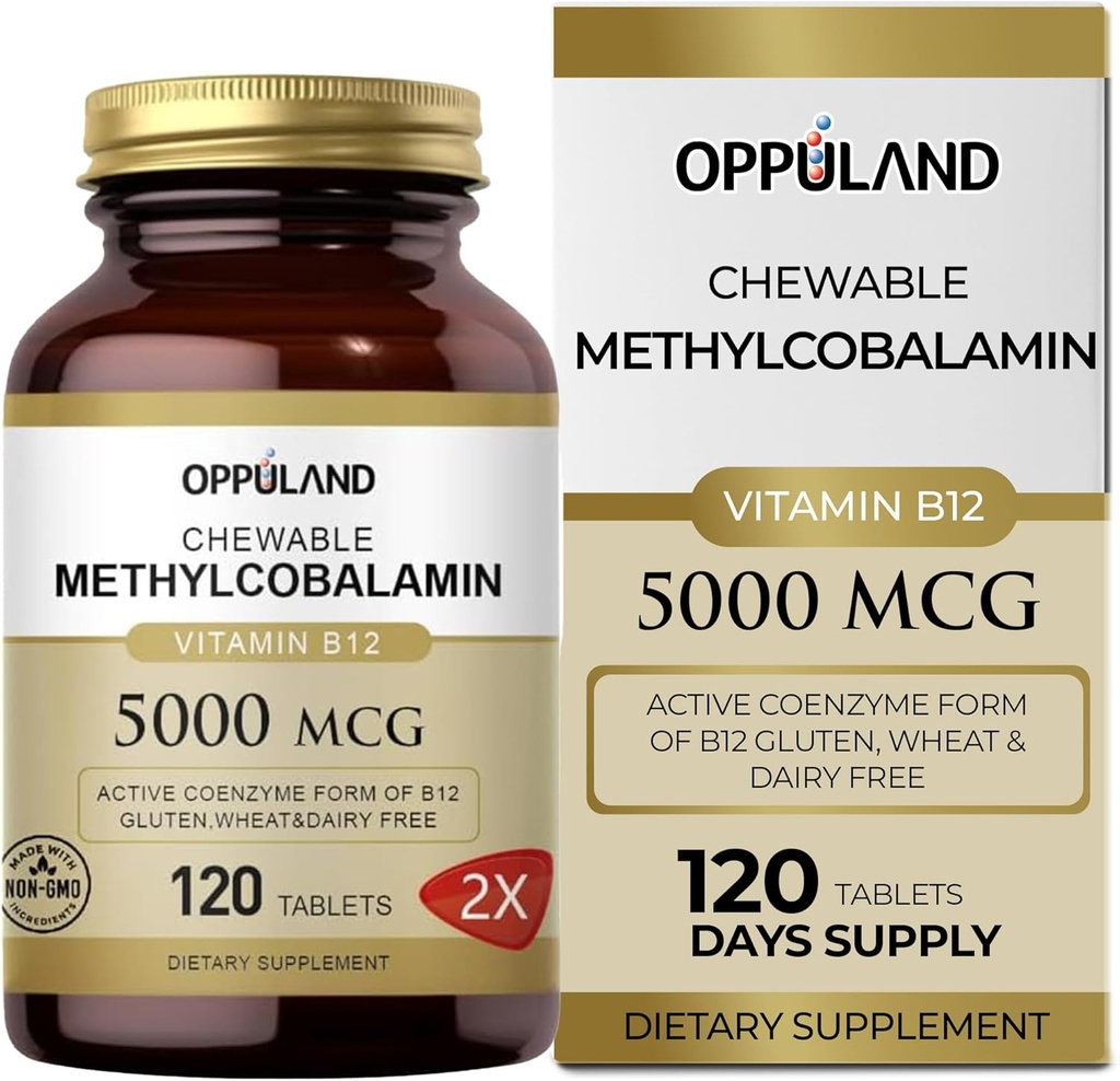 메틸 B-12 Folate를 가진 5000mcg Chewable - 비타민 B12 Methylcobalamin 이하 언어 정제 - 지원 에너지 & 뇌 기능 - Vegan 보충교재 - 오렌지 풍미 - 120 조사