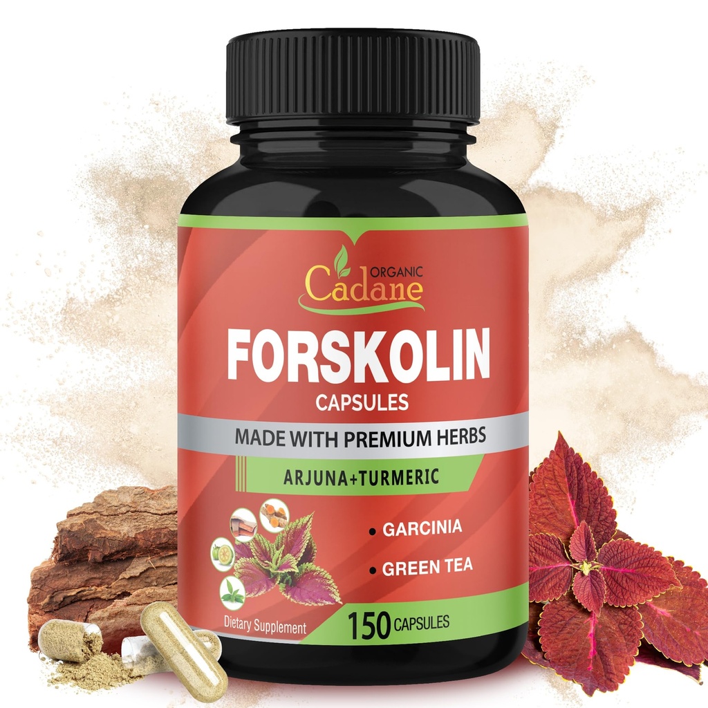 Cadane Forskolin 보충제 - Turmeric Curcumin, Arjuna, Garcinia Cambogia 및 Green Tea 5 개월 공급 - 150 캡슐