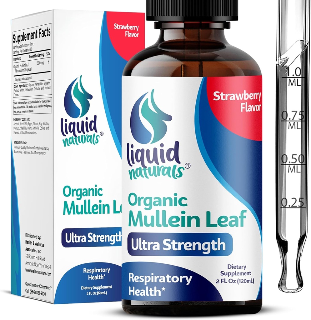 Lungs, 2 Fl. Oz, Lungs Strawberry 풍미, Mullien Lung Detox 및 Cleanse, 건강한 호흡을 위한 Mullen Tincture 지원을위한 Mullein 잎 추출물