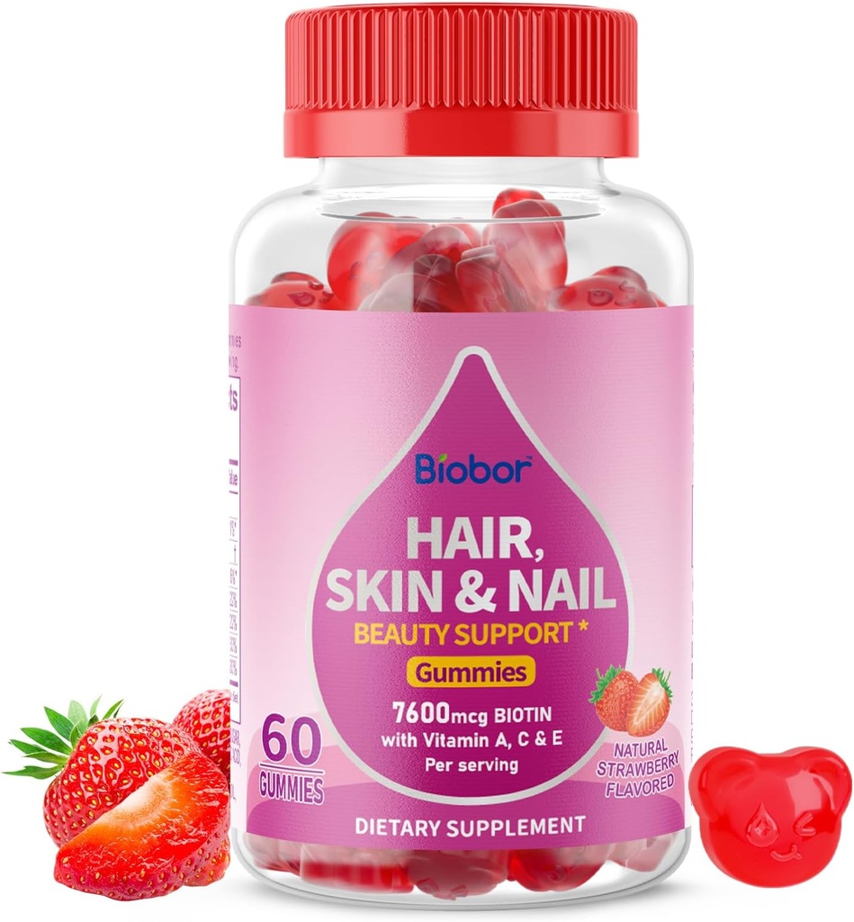 자연적인 머리 피부와 못 비타민 Gummies, 여자 남자 아름다움 지원을 위한 7600mcg Biotin Gummies, 비 GMO (딸기 풍미, 60 조사)