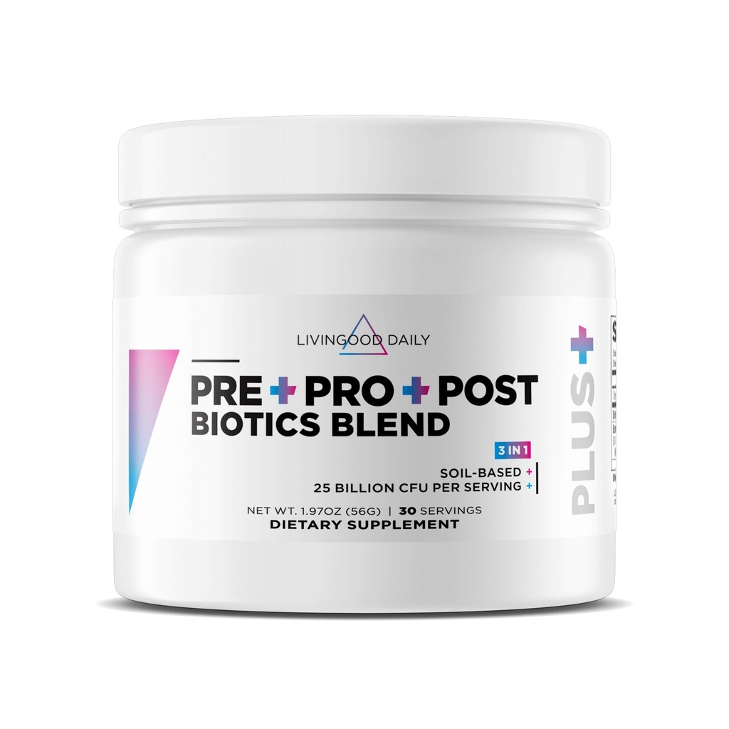 Livingood Daily Pre Pro Post Biotics Blend Powder, 유기 블루 Agave Inulin, SBO Probiotics, 여성 및 남성을위한 Probiotics, 비 GMO, Vegan, 30 서빙