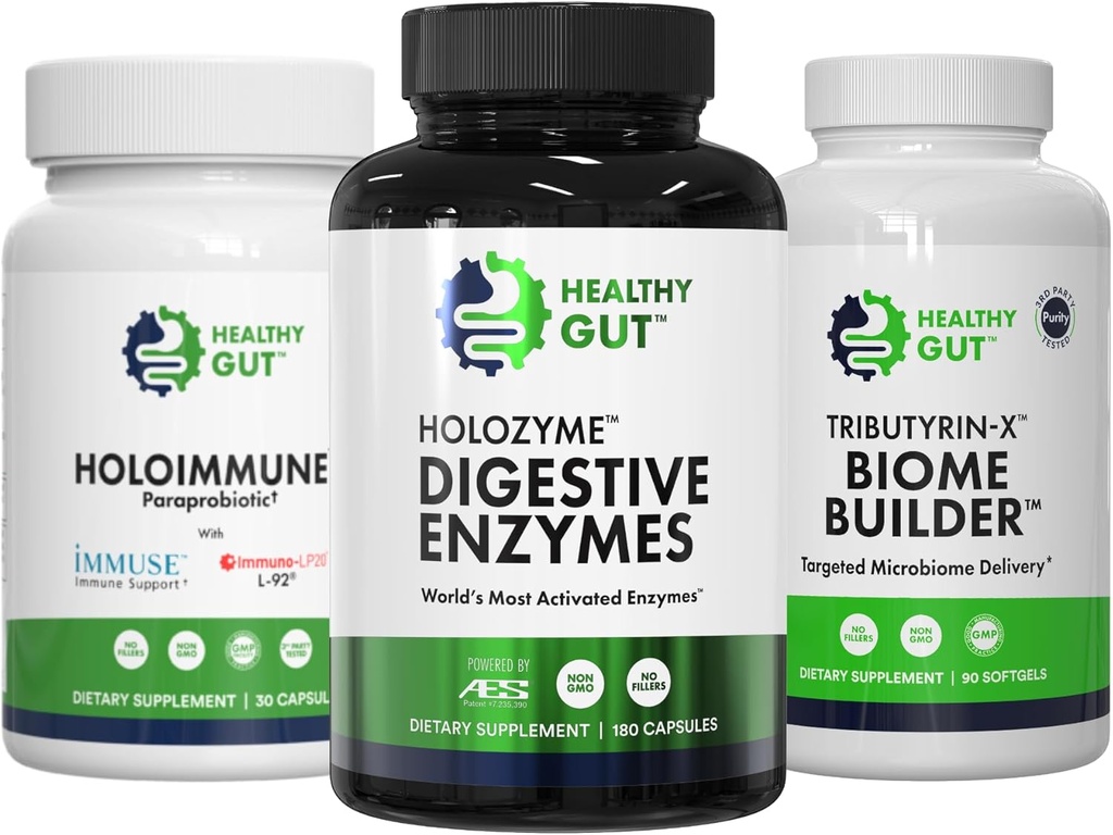건강한 Gut 30 일 누설 뭉치 | HoloZyme, 180 캡슐, HoloImmune, 30 캡슐 및 Tributyrin-X, 90 Softgels