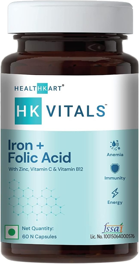 아연, 비타민 C & 비타민 B12와 더불어 철 + Folic 산 보충교재는, 혈액 건물, 면역력 및 에너지, 60 철 Folic 산 정제를 지원합니다
