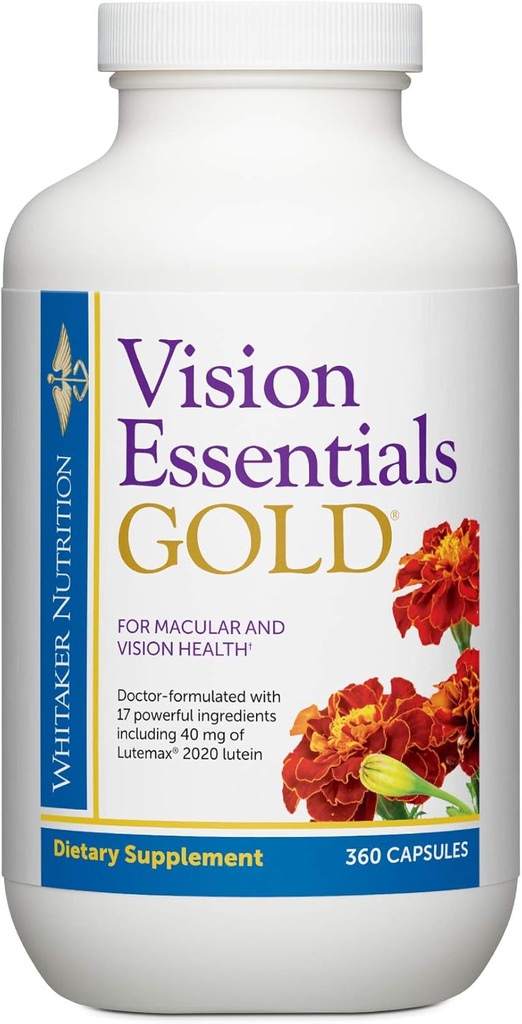 Whitaker Vision Essentials Gold 박사 - Lutein Plus 비타민 A 및 Zeaxanthin의 40 mg의 아이 건강 보충 - 블루 라이트 노출 (360 캡슐)에 대한 Macular Health and Shields Eyes 지원