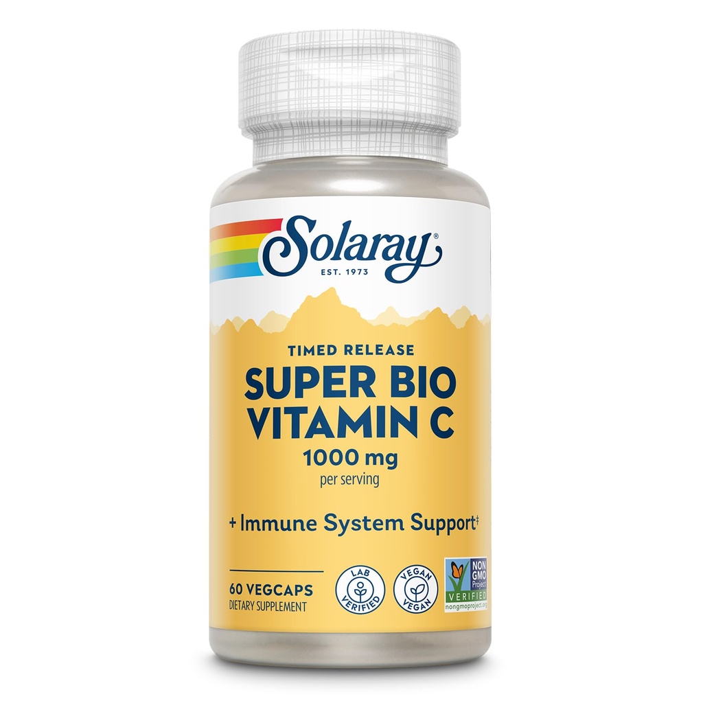SOLARAY 슈퍼 바이오 버퍼 비타민 C 1000mg, 2 단계, Bioflavonoids, 면역 지원 보충교재를 가진 시간 방출 비타민 C - 높은 흡수, Vegan, 60 일 보증, 30의 서빙, 60의 VegCaps