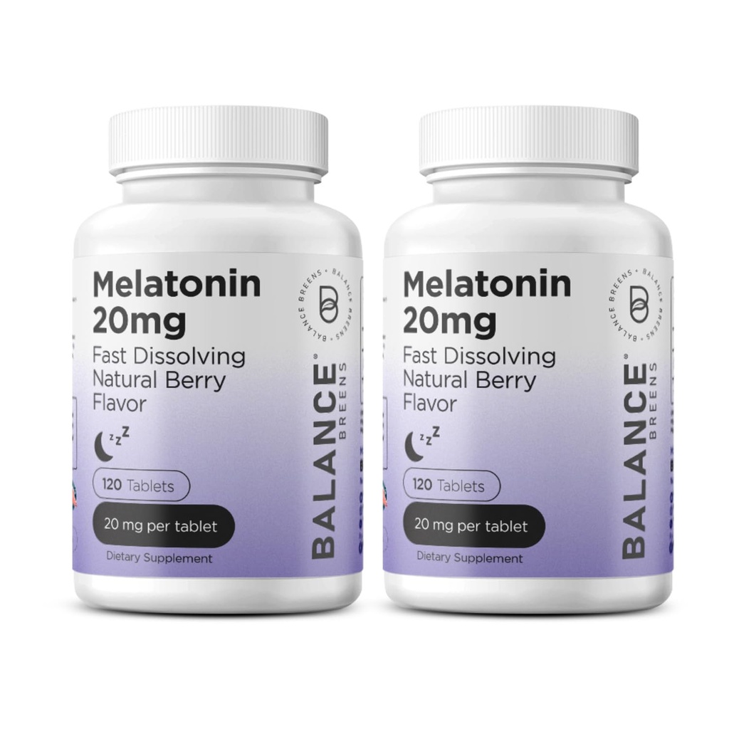Melatonin 20mg 빠른 용해 정제 - 높은 효능, 빠른 행동, 자연 수면 지원 - 성인을위한 수면 보조 - 비 Graoggy, 약물 - 무료 공식 - 120 수면 알약 - 2 팩