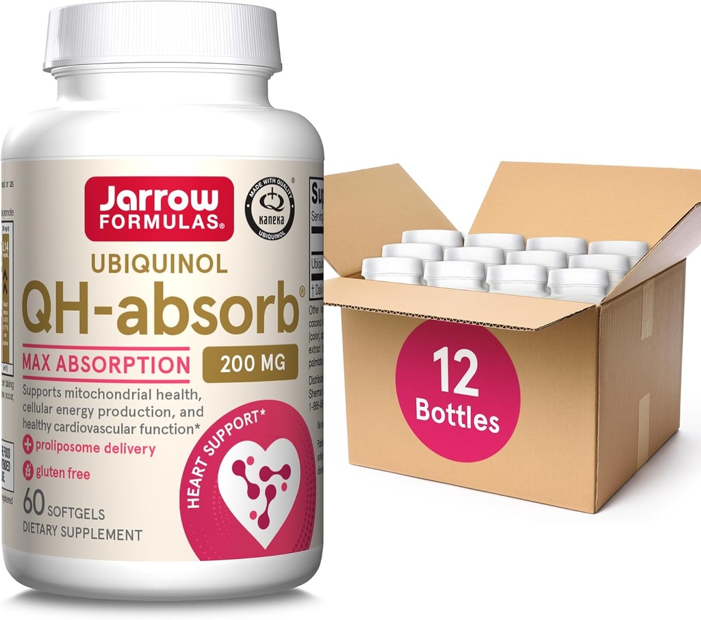 Jarrow 공식 QH-Absorb, 200 mg, 건강한 심장 혈관 기능을 위한 Ubiquinol 규정식 보충교재, 60 Softgels, 60 일 공급 (팩 OF12)