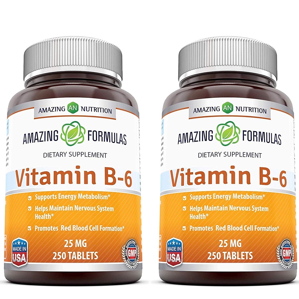 Amazing Formulas 비타민 B6 Pyridoxine 25mg 250 정제 보충 | Non-GMO | 글루텐 프리 | 미국에서 제작 (2 팩)