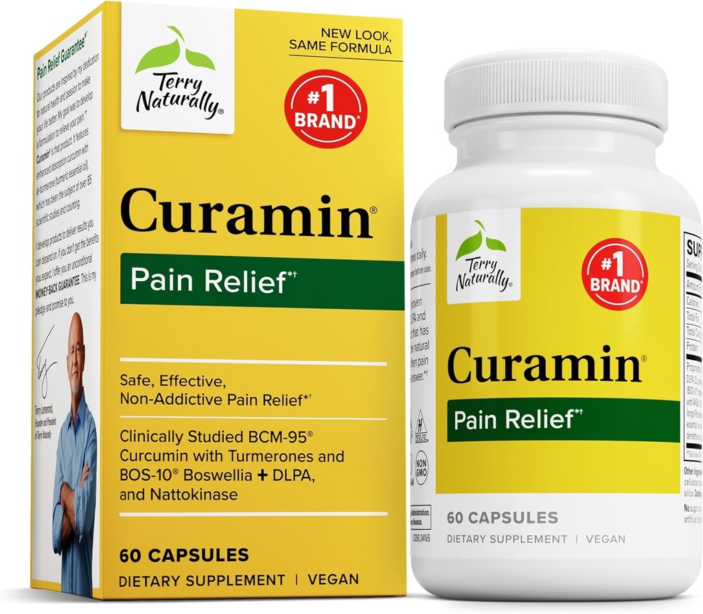 Terry Naturally Curamin - 순환 및 Endorphin 지원을위한 Curcumin 보충 - Occasional Discomfort에 대한 지원 - 건강한 근육 - 60 캡슐