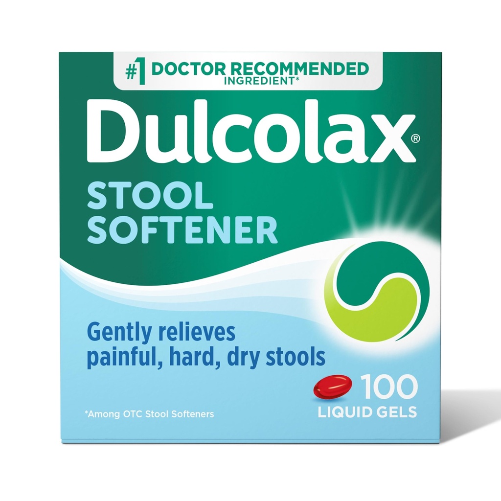 Dulcolax 발판 연화제 Laxative 액체 젤 캡슐, 단단한, 건조한 발판, Docusate 나트륨 100 mg, 100 조사를 위한 Gentle 변비 기복