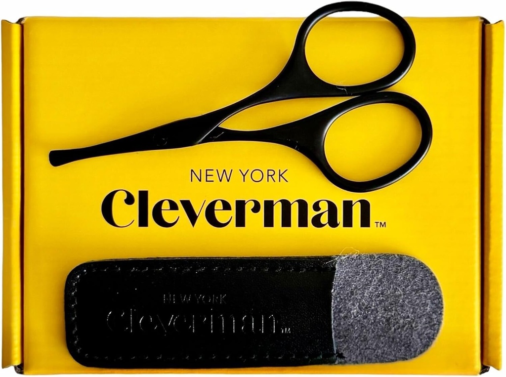 Cleverman Premium Facial Hair Scissors –Professional Nose Hair Scissors, Curved Safety Blades and Rounded Tips for Eyebrow, Mustache, Beard, Ear Hair Trimming. 남성용 스테인레스 스틸 Grooming 도구