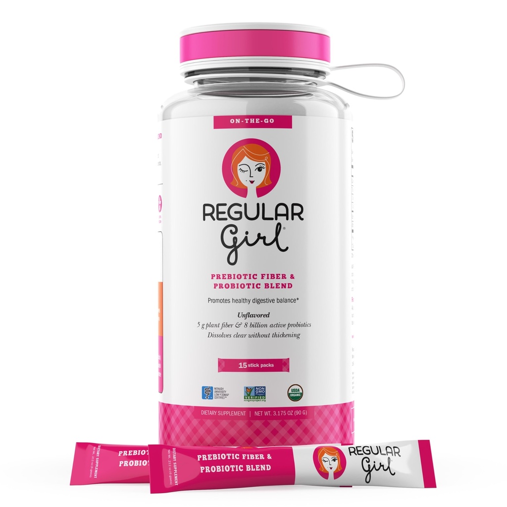 일반 소녀 유기 분말, 스타터 키트, Prebiotic 섬유 보충 및 여성을위한 프로 바이오 틱, 15 개인 패킷 & 병, Unflavored, 15 서빙