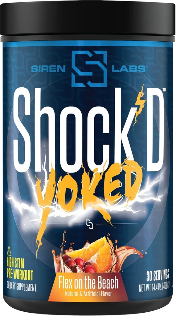 충격 'D Yoked High Stim Pre-Workout - 카페인, 타우린, Citrulline Malate, Agmatine, Betaine Anhydrous-High Energy & 강력한 근육 펌프 - Nitric 산화물 - 해변 (30 서빙)에 코드