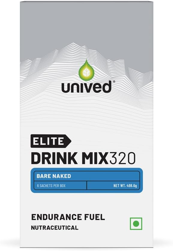 Unived Elite Drink Mix 320 | 고 칼로리 에너지 음료 | 2:1 비율 & 80g 탄수화물 1705mg Essential Electrolytes | Endurance Athletes Sports Drink, Bare Naked, 6 팩