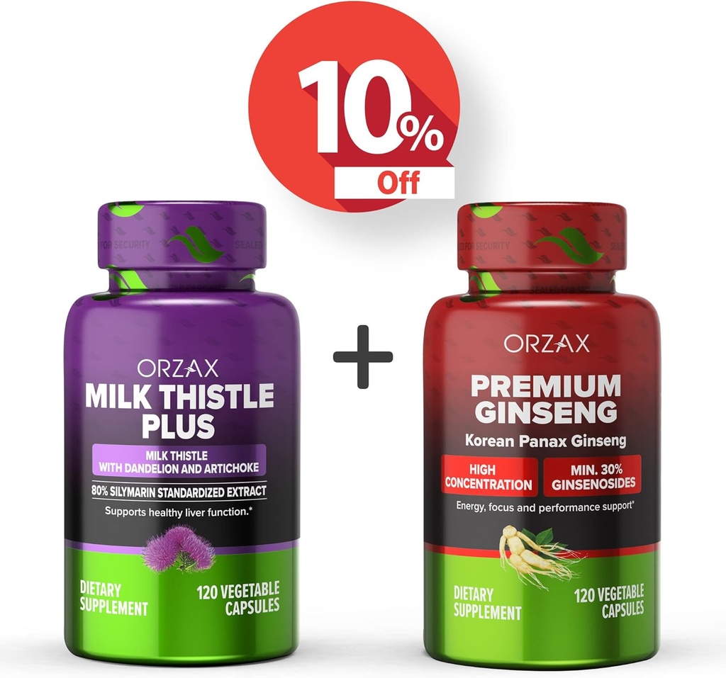 ORZAX 우유 이틀 플러스 120 Vegatable 캡슐과 프리미엄 인삼 120 Vegatable 캡슐, 번들