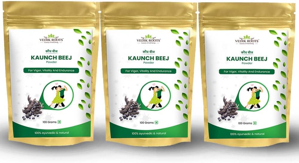 Kaunch Beej Powder – 데일리 웰니스를 위한 자연적인 Ayurvedic 허브 | 100 % Pure & Vegan 100g each(Pack of 3)
