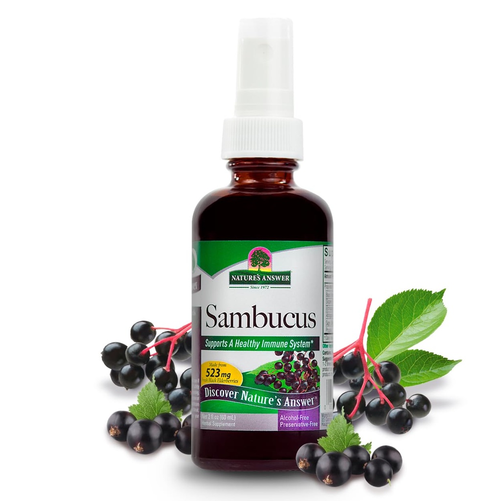 자연의 답변 Sambucus 스프레이 | 건강한 면역 체계 지원 | Slippery Elm, Sage & Echinaea와 주입 | 알코올 무료, 글루텐 프리, 고저 인증 및 보존제 2oz