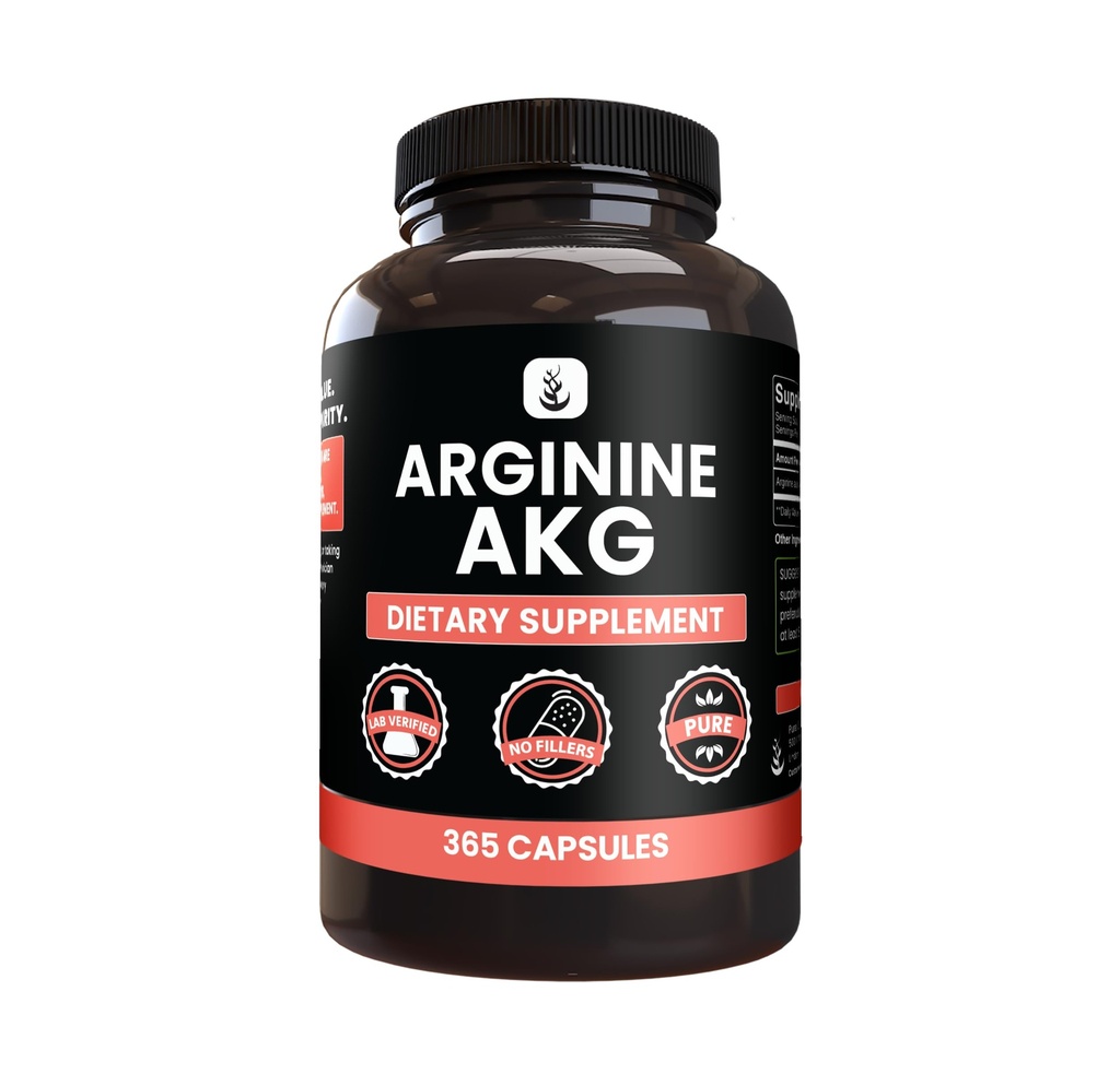 PURE ORIGINAL INGREDIENTS 아르기닌 AAKG (365 캡슐) 마그네슘 또는 쌀 필러 없음, 항상 순수, 실험실 검증
