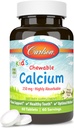 Carlson - Kid의 Chewable 칼슘, 250 mg, 높게 흡수성, 뼈 & 치아 지원, Optimal Wellness, 자연적인 바닐라 풍미, 60 정제