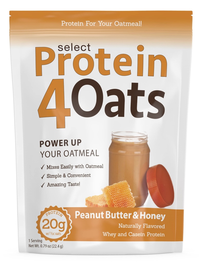 PEScience Protein4Oats, Whey 및 Casein, Gluten Free, Peanut Butter 및 Honey, 12 서빙과 놀라운 Tasting Protein Oatmeal을 만드는 단백질 분말