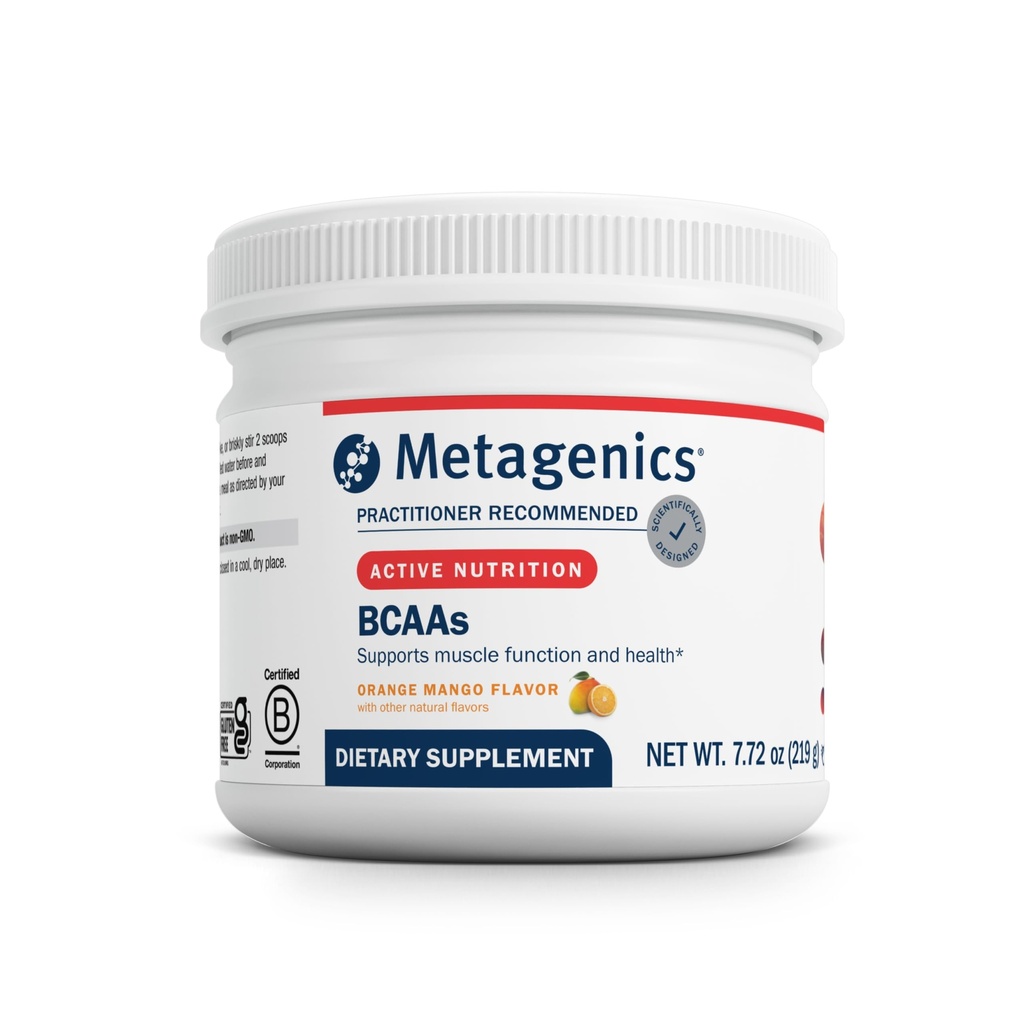 신진 대사 BCAAs 분말 - 오렌지 망고 맛 - 2 : 1 : 1 Leucine, Isoleucine & Valine의 비율 - 근육 회복, 내구시간 및 성능 지원 * - 비 GMO, 글루텐 프리, 채식 - 30 서빙