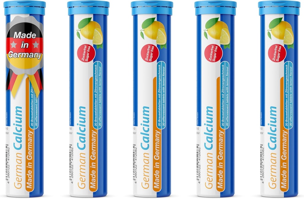 T & D 독일 칼슘 500 mg - 100 Vegan 음료 Effervescent 정제 - 레몬 라임 풍미 - 독일에서 만든